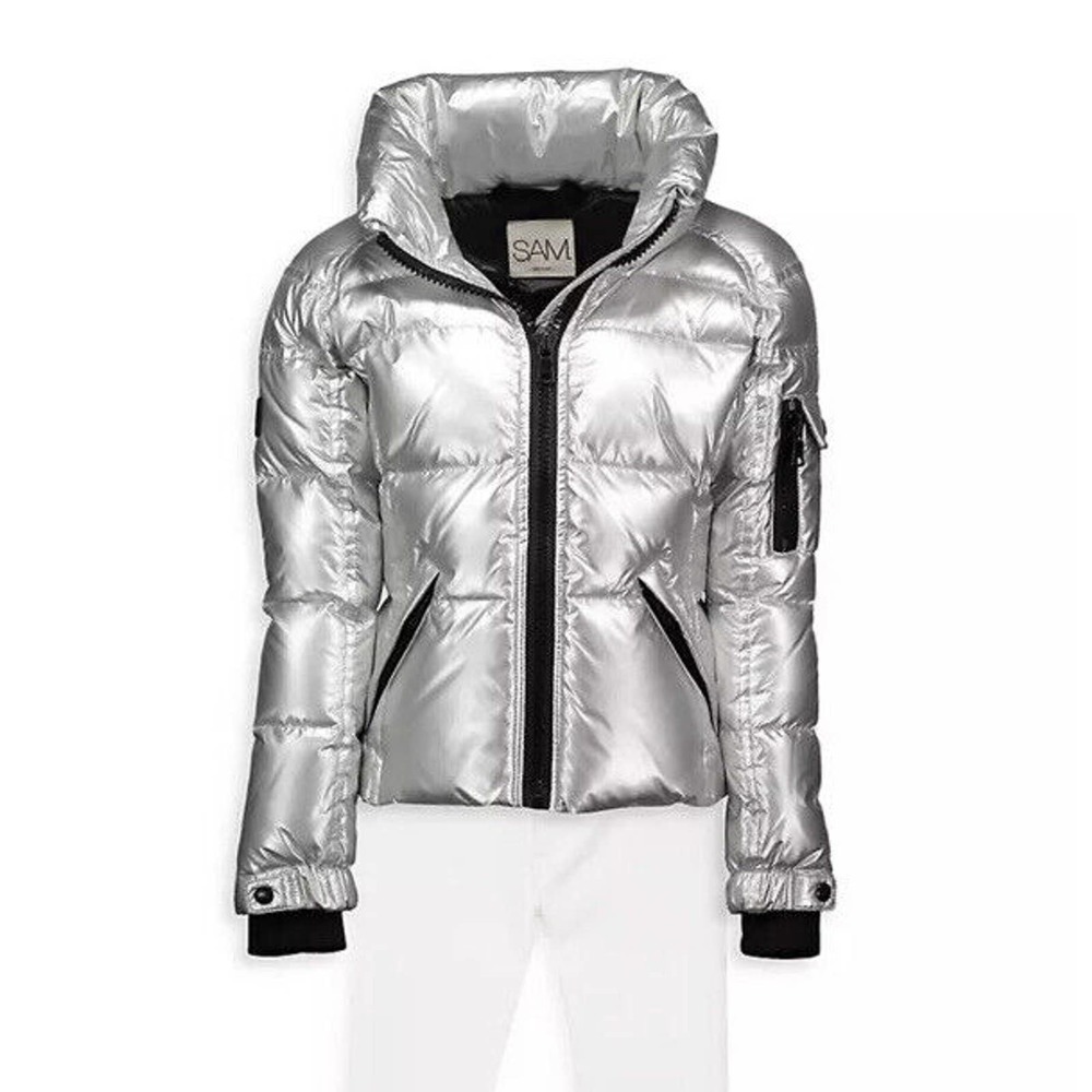 Sam Freestyle jacket Little Girls Down Puffer Coat Size 4 Silver Grey Metallic